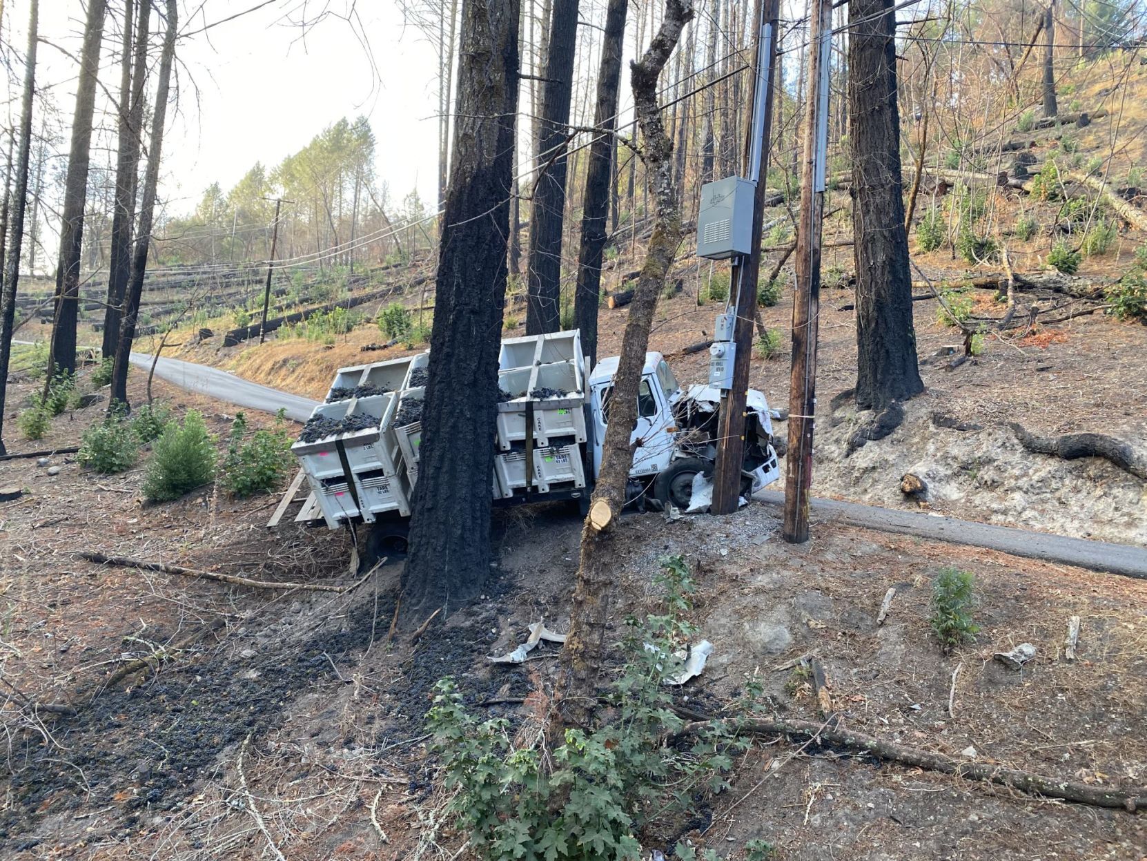 Grape truck crashes on Old Howell Mountain Road
